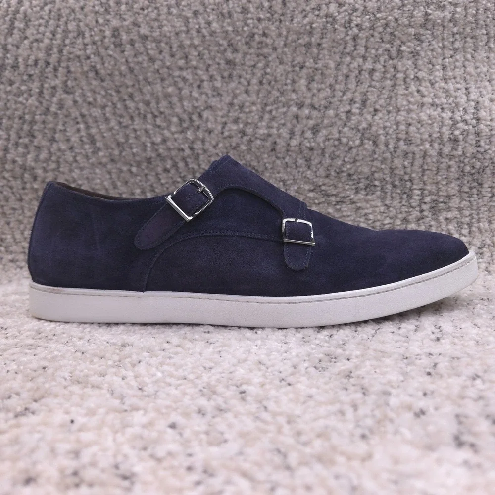 To Boot New York Sneakers Men Size 8.5 Suede Double Monk Strap Navy Blue Buckle
